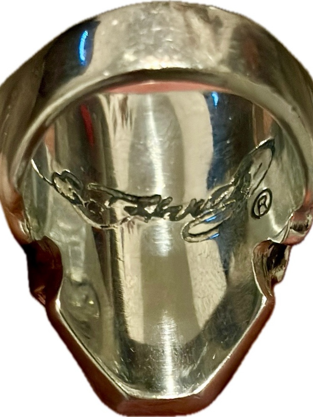 Ed Hardy Silver Skull Stainless Steel Ring with Heart Eye Cutouts - Picture 2 of 9